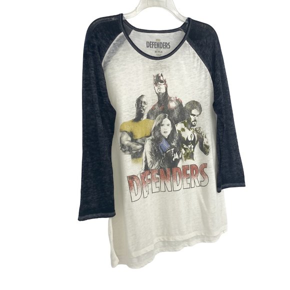 MARVEL NETFLIX The Defenders Burnout Raglan Colorblock 3/4 Sleeve Shirt Size L - Picture 2 of 14